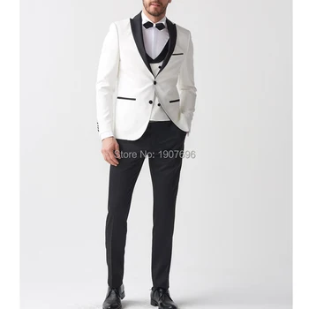

3 Piece Groom Tuxedos for Wedding Party Slim fit Men Suits Ivory Men Suits Formal Latest Style Jacket Vest with Black Pants