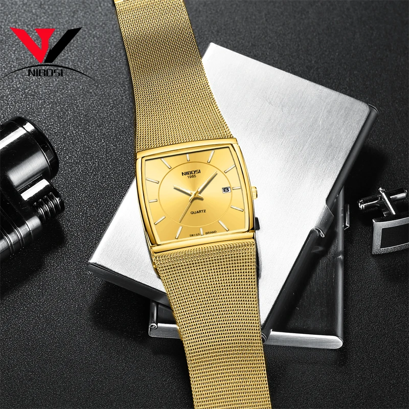 Price NIBOSI Golden Quartz Watch Men Watches relogio masculino Top Luxury Gold Bracelet Wrist Watches Steel Waterproof Male Clock