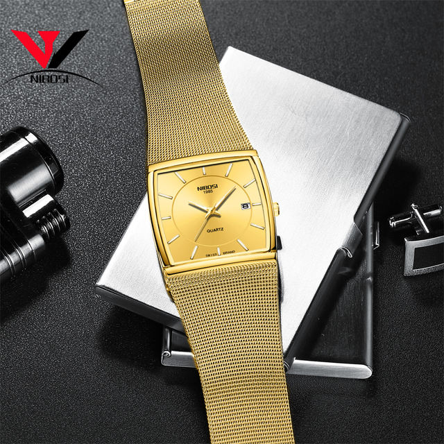 NIBOSI Golden Quartz Watch Men Watches relogio masculino Top Luxury Gold Bracelet Wrist Watches Steel Waterproof Male Clock