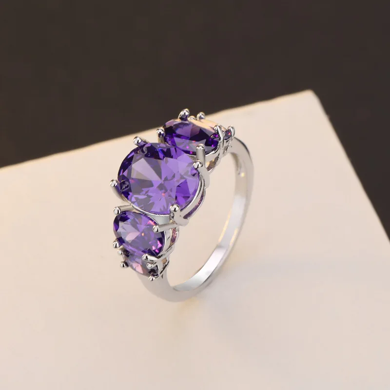 OMHXZJ,, Европейская мода, женские, мужские, вечерние, свадебный подарок, серебряное, фиолетовое, аметистовое, 925 пробы, серебряное кольцо, RR160 - Цвет камня: purple