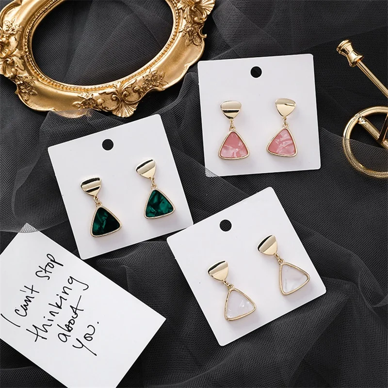 

S925 silver needle Korean fan-shaped color acetate gold metal sequined earrings Simple wild women's statement earrings Jewelry