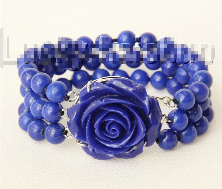 

Free shipping >>>>>>8" 3row 8mm round lapis lazuli bracelet 18KGP j9181