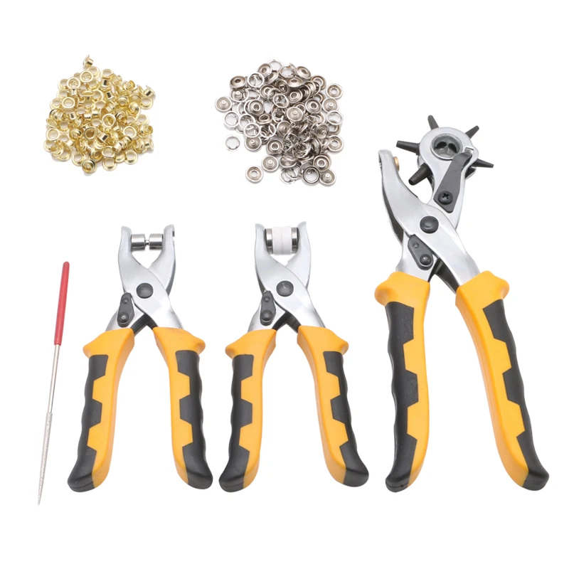 

3Pcs/Set Multifunctional Punch Hand Plier Duty Leather Belt Hole With 200 Grommets W212