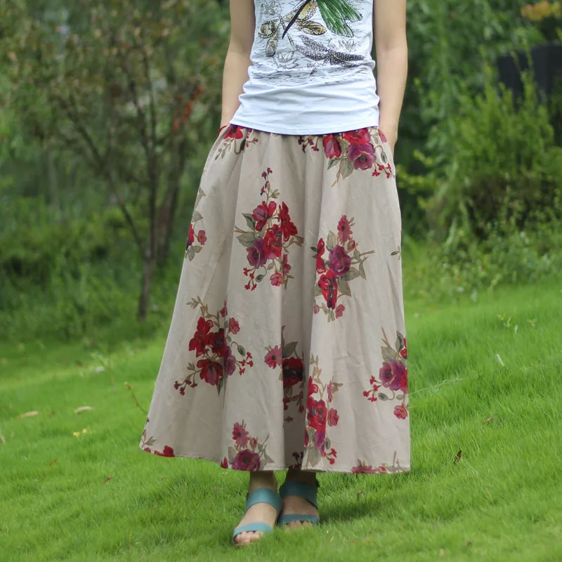 Новая весенняя Летняя женская длинная юбка размера плюс, юбка в богемном стиле, расширяющаяся Нижняя хлопковая льняная юбка, пляжная юбка - Цвет: 7