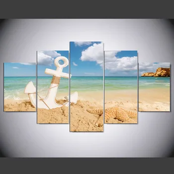 

Beach Seascape Anchor With Starfish 5 Pieces Modern Canvas Painting Wall Art The Picture For Home Decoration IM-425