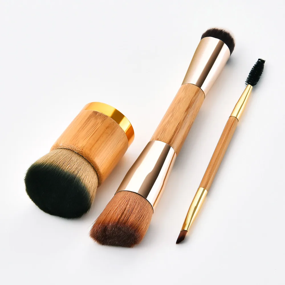 

2018 3PCS Cosmetic Makeup Bamboo Brushes Foundation Powder Eyeshadow Brush Double End 0810