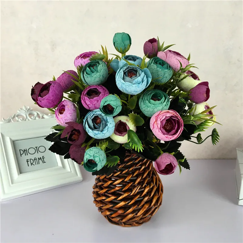 

9heads/1 bundle Silk tea roses Bride bouquet for Christmas home wedding new Year decoration fake plants artificial flowers