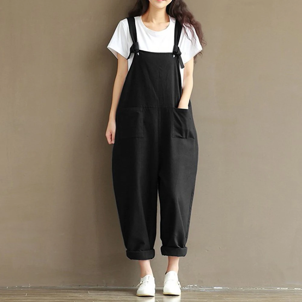 Vintage canvas Linen black / blue Women Jumpsuits Full Length Loose New Autumn Mori Girl Strap Belt Rompers Vintage canvas Linen black / blue Women Jumpsuits Full Length Loose New Autumn Mori Girl Strap Belt Rompers