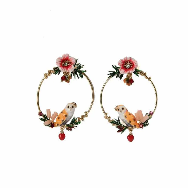 

2019 Amybaby Handmade Luxury Enamel Glaze Cute Owl Pink Flower Womens Stud Drop Earrings Jewelry For Party