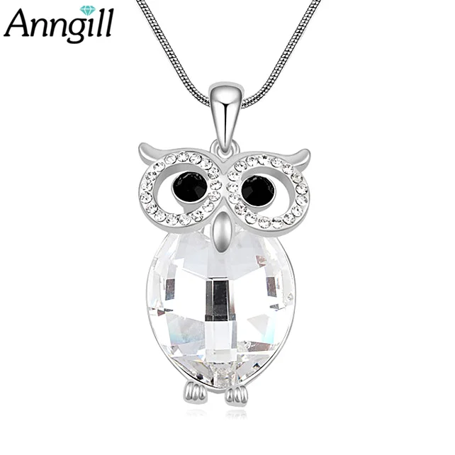 

ANNGILL Sparkling Owl Charming Necklaces & Pendants Long Necklace For Women Crystals from Swarovski High Quality Vintage Jewelry