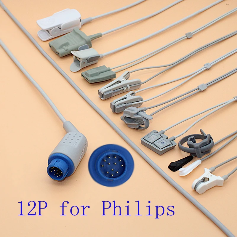 

Compatible Philips 12pin Spo2 sensor cable for adult/pediatric/child/Neonate/veterinary,Finger/Ear/Foot/Forehead Probe cable.