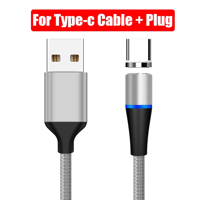 1 м светодиодный магнитный usb-кабель, супер быстрая зарядка, кабель USB type C, Магнитный зарядный кабель Micro usb для huawei Xiaomi LG - Цвет: silver