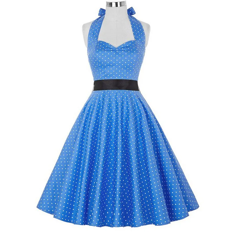 Рокабилли платье в горошек, рокабилли, женское платье, Ete, без бретелек, 1950 s, 60 s, платье, винтажное, Vestidos, на булавке, большое, свободное, женское летнее платье - Цвет: 5045 Blue