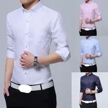 Роскошный Для мужчин формальное блузка рубашка Solid Slim Fit рубашки в клетку Для мужчин модные классические офисные Бизнес рубашка с длинными рукавами M-2XL