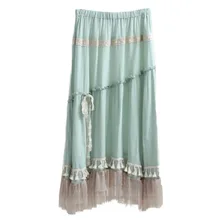 Женская кружевная юбка с бахромой, Женская гофрирующая юбка, винтажная юбка с высокой талией, летние длинные юбки, новая мода, женская Y03688