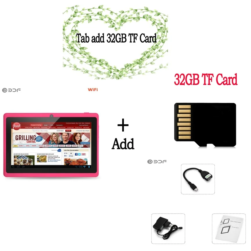 7-дюймовый планшетный ПК с системой андроида и 4,4 Google Системы Quad-Core 8G Bluetooth WiFi планшетный ПК Планшеты ПК мини-ноутбук - Комплект: Tab add 32GB TF Card