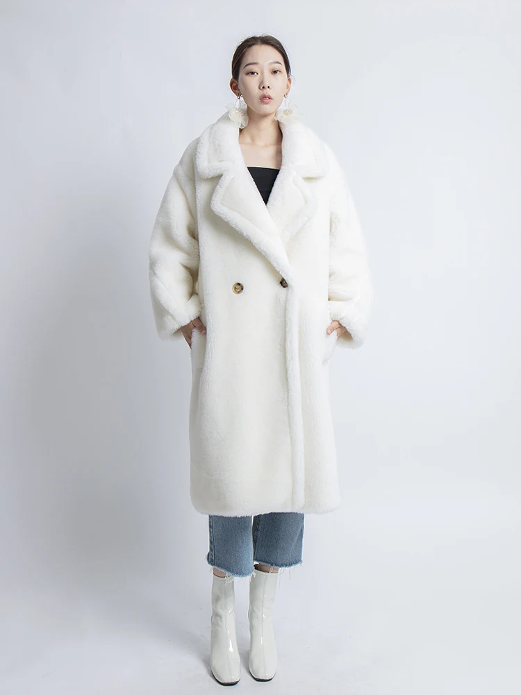 new real sheep fur coat long style camel teddy bear icon coat Oversized Parka Thick Warm Outerwear winter women coat