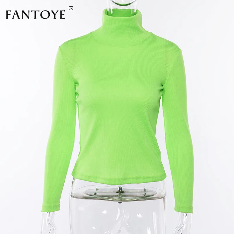 Fantoye Fluorescent Green Turtuleneck Knitted Sweater Women Autumn Winter Casual Long Sleeve Ribbed Sweater Streetwear Pullovers Fantoye Fluorescent Green Turtuleneck Knitted Sweater Women Autumn Winter Casual Long Sleeve Ribbed Sweater Streetwear Pullovers