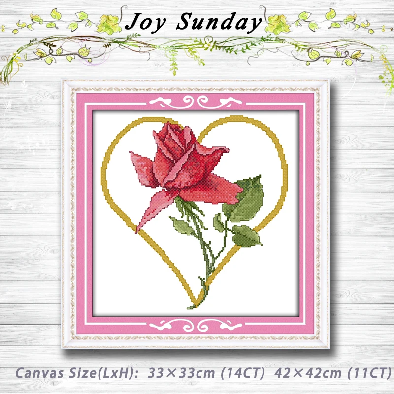 

The rose in heart flowers crafts patterns Counted Cross Stitch 11CT Printed 14CT Handmade Cross Stitch Set Embroidery Needlework