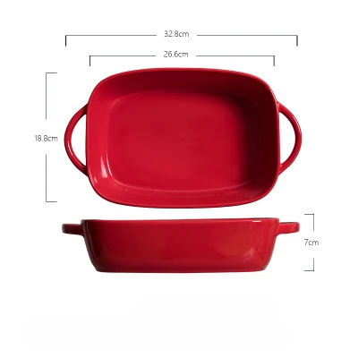 Форма для выпечки в японском стиле, Керамическая форма для выпечки, прямоугольная печь, тарелка, форма для выпечки, Сырная чашка для дома - Цвет: Red L