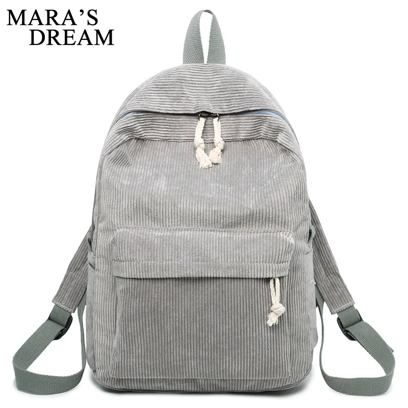

Mara's Dream Preppy Style Soft Fabric Backpack Female Corduroy Design School Backpack For Teenage Girls Striped Backpack Women