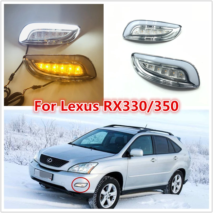 Koop Een sets LED DRL Fog lamp voor Lexus RX330 RX350 2003 2004 2005 2006 2007 2008 2009 daglicht koplamp met signaal waterdicht