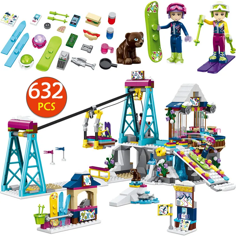 

Children Toys for Girl Building Blocks Compatible Legoingly Friends 41324 Bricks Princess Snow Resort Ski Lift Figures 632pcs