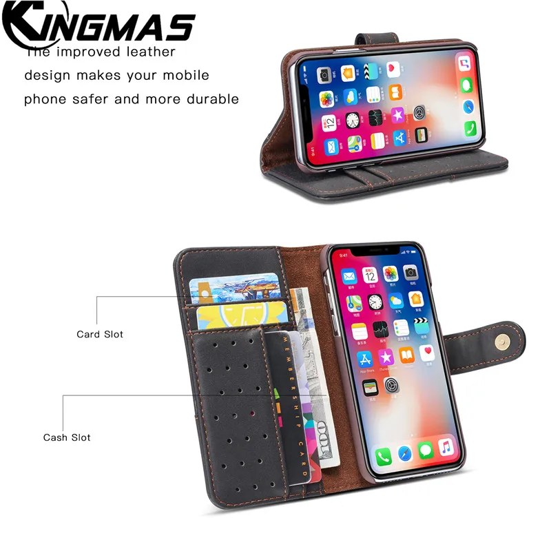 KINGMAS кожаный бумажник чехол для телефона для iPhone 5S, SE 6 6S 7 8 plus X XS XR MAX телефон панель кронштейн отделение для банковских карт портативный флип
