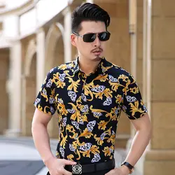 Kuyomens 2016 цветочные рубашки для мужчин платье рубашка мужской отложным воротником марка лето хлопок camisa slim fit masculina сорочка homme