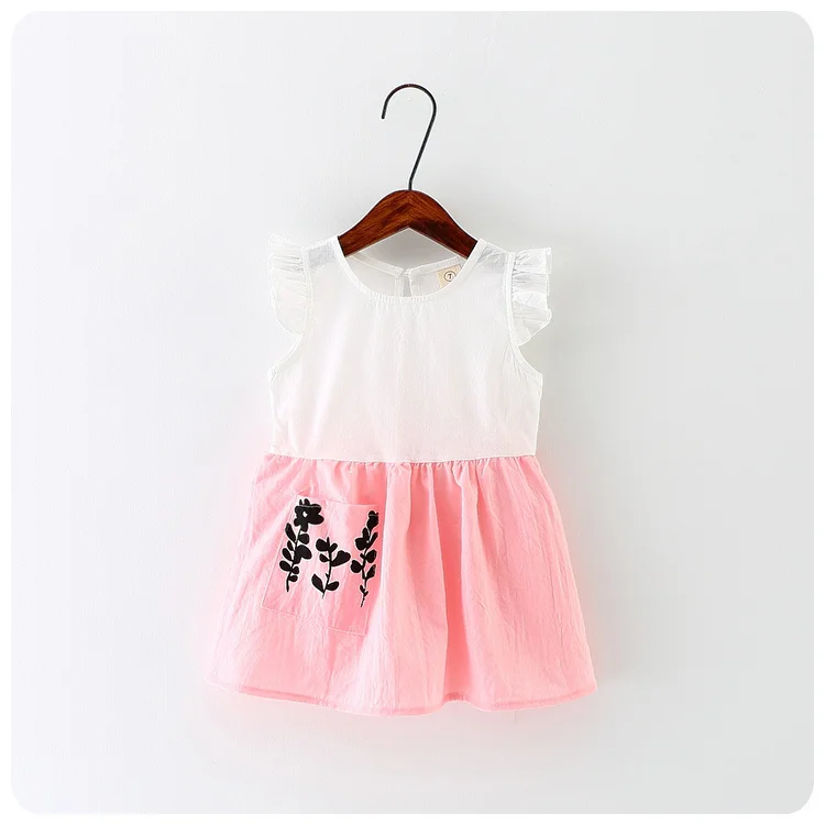 

2016 Summer New Pattern Korean Children's Garment Girl Baby Printing Pocket Flying Sleeve Dress Girl A Doll Jacket