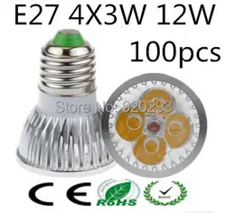 100x высокой мощности CREE E27 E14 GU10 4x3 Вт 12 Вт 85-265 В затемнения свет лампы светодиодные светильники светодиодные лампы Бесплатная доставка