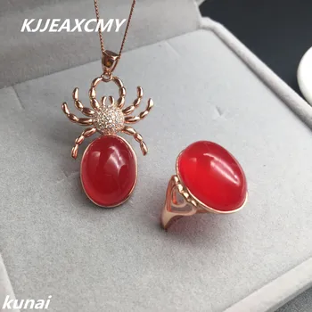 

KJJEAXCMY Fine jewelry, Carnelian spider suit 925 silver necklace ring two piece female jewelry