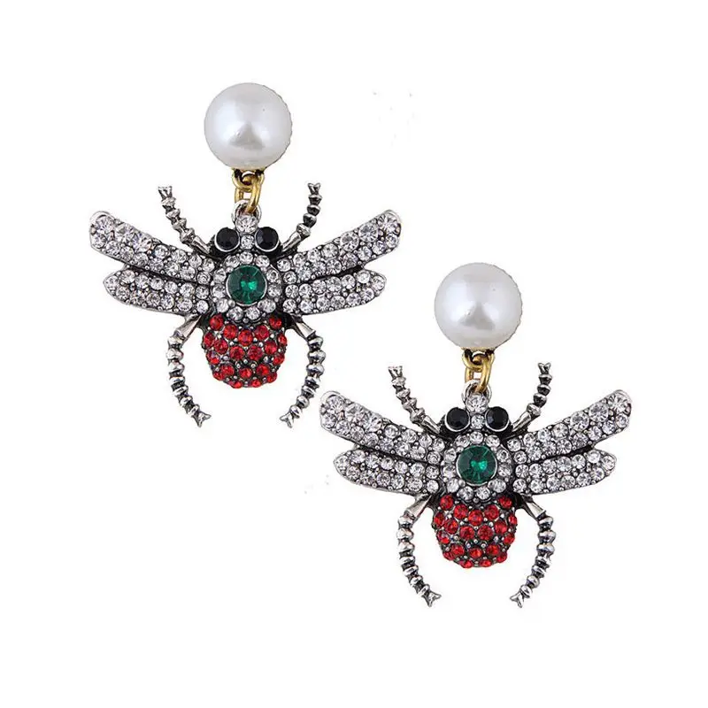 

European Fashion Women Metal Jewelry Insect Bee Crystal Stud Earrings
