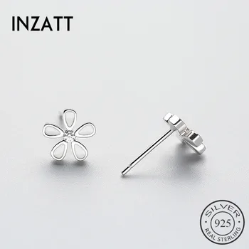 

INZATT Minimalist Black White Enamel Flower Stud Earrings Trendy Real 925 Sterling Silver Fine Jewelry For Women