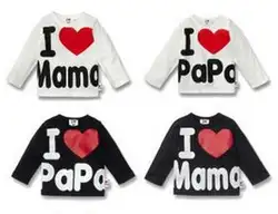 Распродажа хлопковых футболок с надписью «I love papa mama» («Я люблю папу маму») детская одежда для девочек и мальчиков весенняя футболка