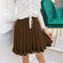Ruffles Knitted Pleated Skirt Women Plus Size Autumn Winter Mini Skirt Ball Gown Elastic Waist Korean Harajuku Chic Skirt Skater