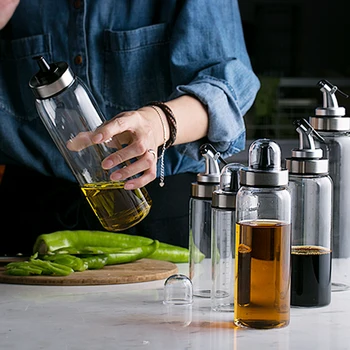 

Creative heat-resistant glass oil pot seasoning bottle press anti-dripping oil pot sauce pot large Size