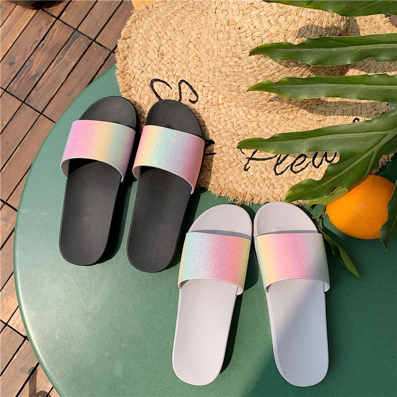 

Ins Rainbow Slippers Summer Women Shoes House Slippers Mules Outside Indoor Slippers Babouche Soft Rubber Comfort Flip Flops