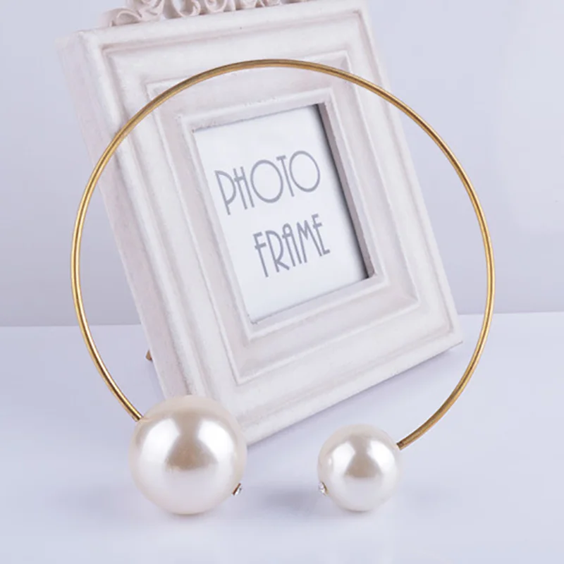

Gold Color Torques Imitation Pearl Pendant Necklaces Double Beads Statement Charm Chokers Accessories Women Gothic Jewelry