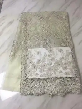 

Golden Shining Sequins French Lace Fabrics With Beads 3D Flowers African Tulle Net Lace Fabric For White Wedding Party Dress