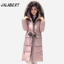 2017 New Women long large Fur collar cotton Slim jacket Female Hairball thickening Parkas Big pocket coats overdress