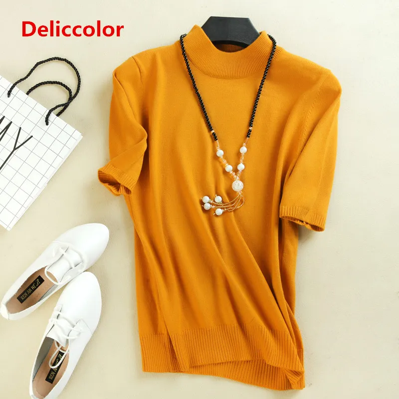 

spring autumn new style slim knit short sleeve sweater half sleeve base turtleneck sweater women thin pullover