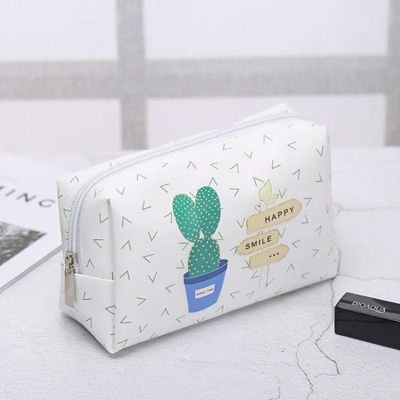 

50pcs/lot Travel PU Leather Cosmetic Bag Korean Small Organizer Women Makeup Bag Make up Case Beauty Storage Wash bag