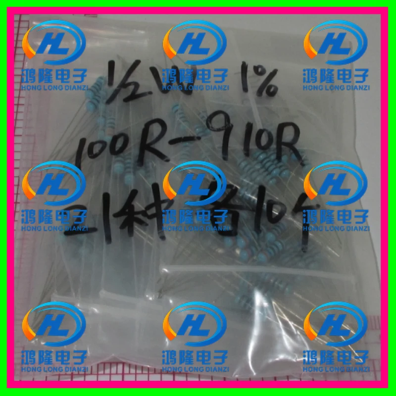 210 шт./лот 1/2 Вт 21valuesx10 шт. = 100R ~ 910R набор металлических пленочных резисторов