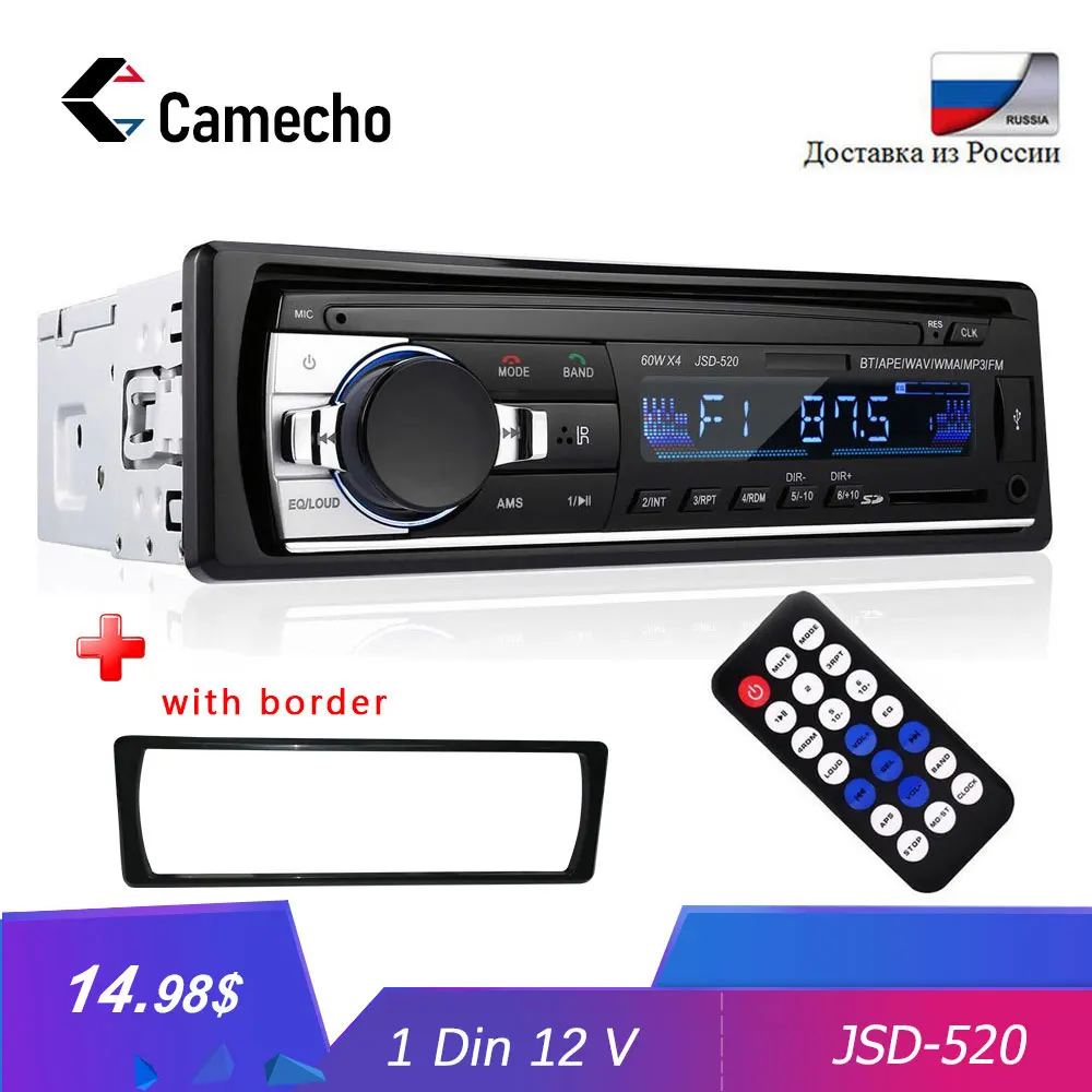 

Camecho Bluetooth JSD 520 Car Radio Stereo MP3 Player Wireless Audio adapter AUX-IN FM U Disk Playing 1 Din With Remote control