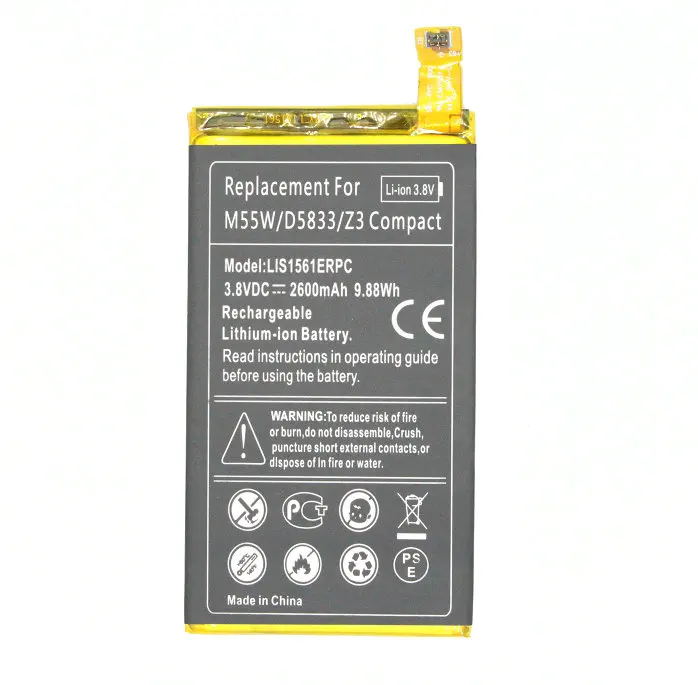 

iTopZea 1x 2600mAh / 9.88Wh LIS1561ERPC Replacement Li-Polymer Battery For Z 3 Z3c Z3 Mini Compact M55W D5833 D5803 SO-02G