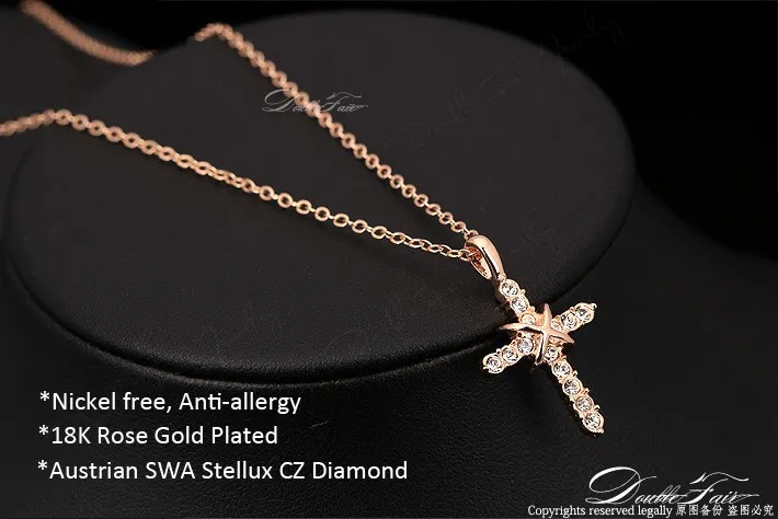 Double Fair Cross Cubic Zirconia Pave Necklaces & Pendants Rose Gold/Silver Color Wedding Jewelry For Men and Women DFN451M