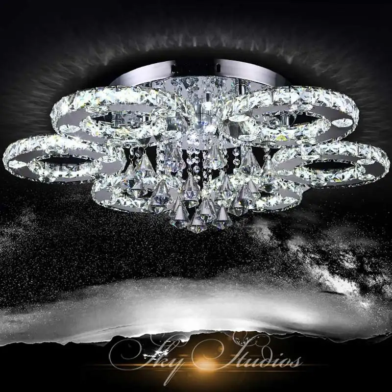 

Modern Luxury Crystal Ceiling Light Fashion Fayer Living room LED Lamp 6Ring Stainless Steel Chrome Decor Home Lighting 220V
