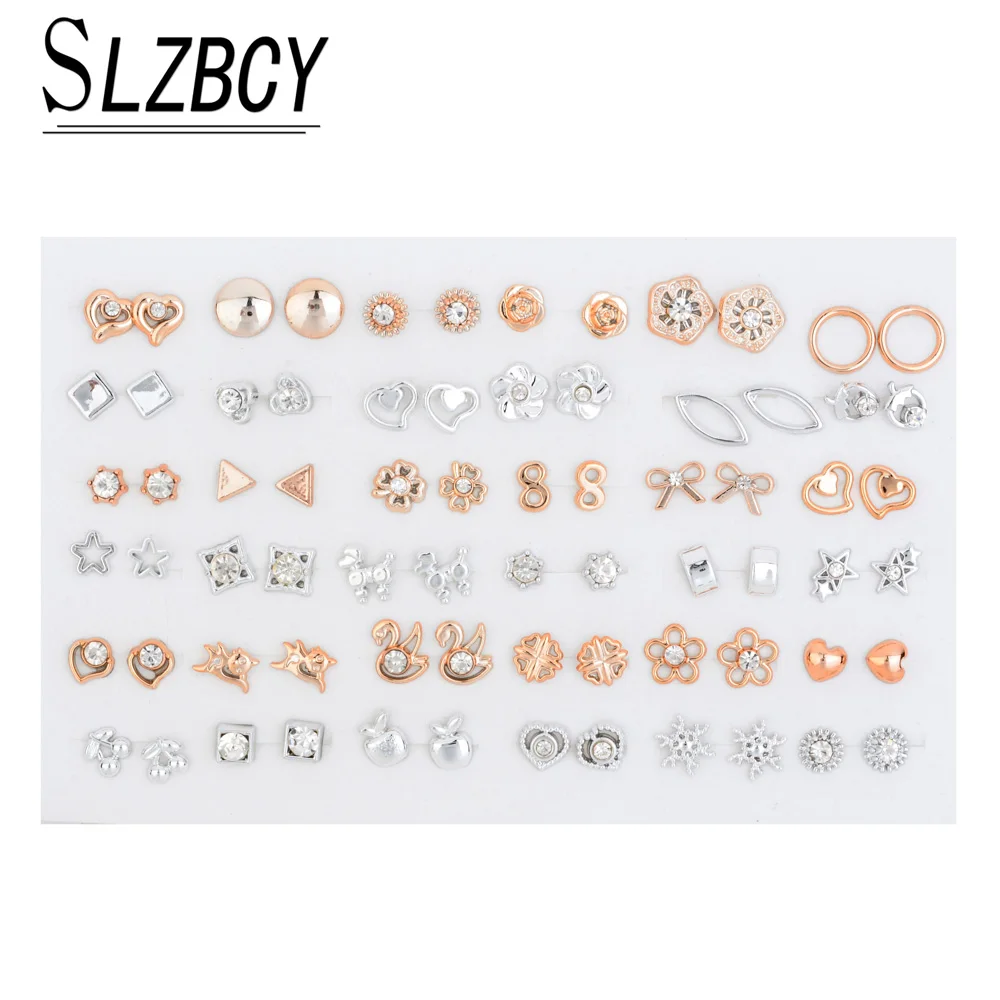 Серьги гвоздики SLZBCY золотистого/серебристого цвета с геометрическим рисунком