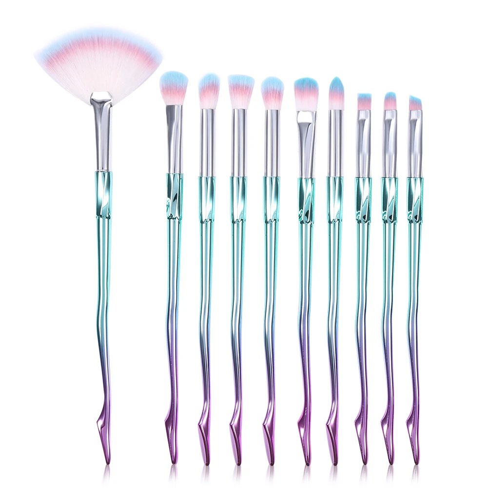 

GUJHUI 10pcs Gradient Plating Contour Makeup Brushes Set Base Foundation Powder Eyeshadow Lip Fan Make up Brushes